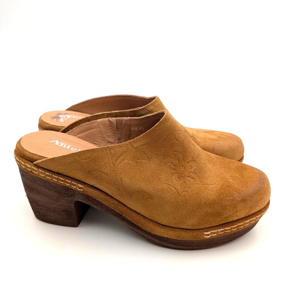Antelope Sonja Clogs Suede Platform Block Heel Women's Brown Size US9.5 EU40 - Picture 3 of 12